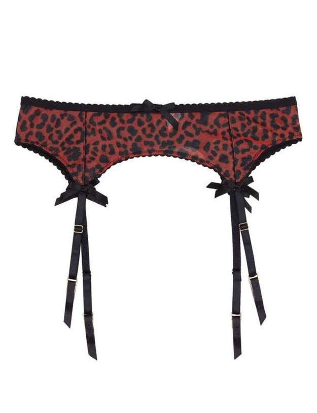 PPCCSB3145 Playful Promises Josie Mesh Picot Suspender Belt Curve - PPCCSB3145 Leopard