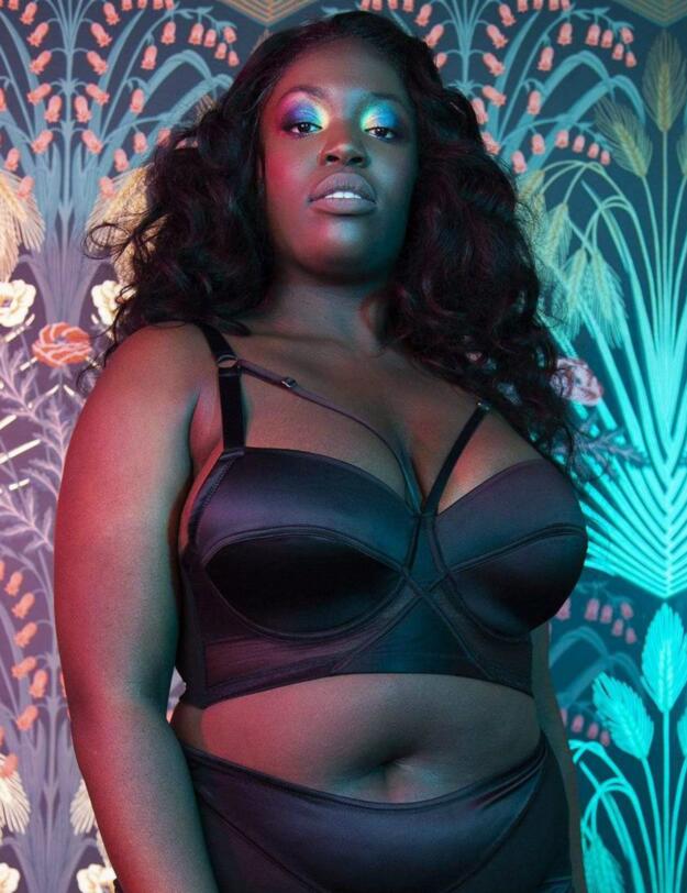 PPCC3117 Playful Promises Aurora Mesh & Satin Crossover Longline Bra Curve - PPCC3117 Black