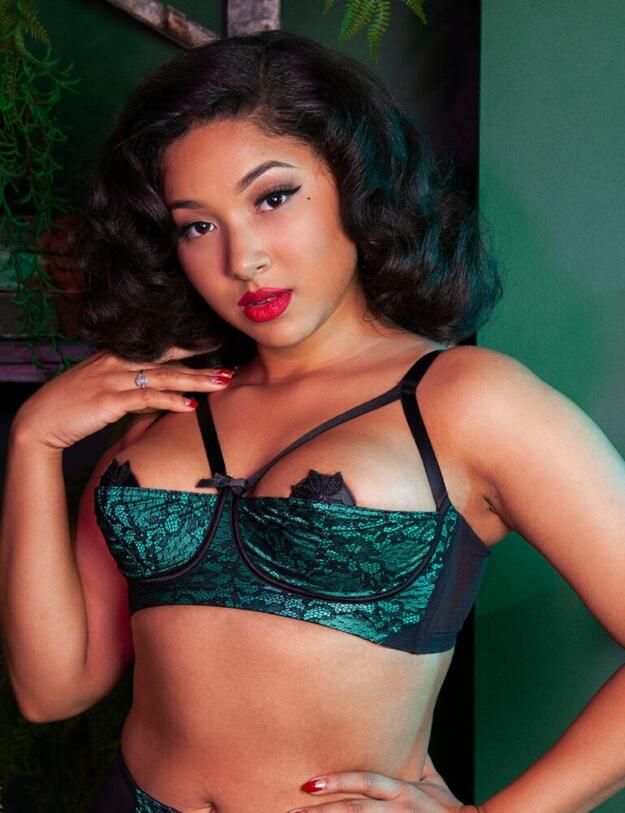 BP077 Playful Promises Bettie Page Elsie Lace 1/4 Cup Bra - BP077 Emerald Green