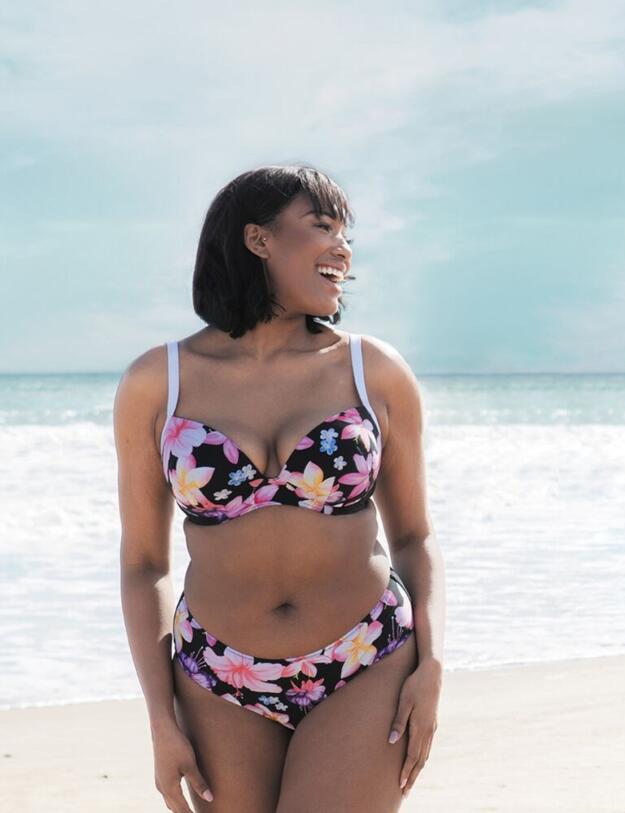CS011303 Curvy Kate Tropicana Moulded Plunge Bikini Top - CS011303 Black Print