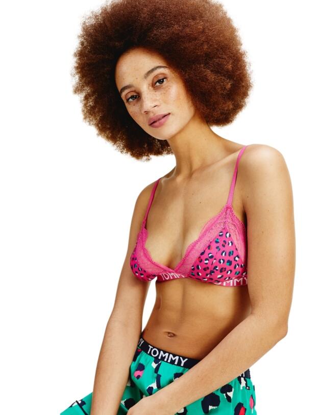 UW0UW02231 Tommy Hilfiger Lace Print Triangle Bra - UW0UW02231 Leopard Magenta