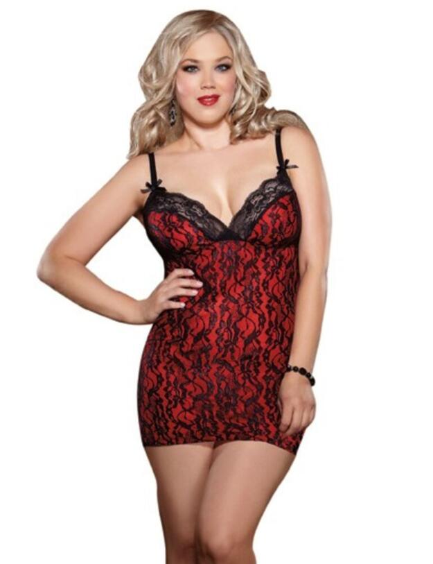 8632X Dreamgirl Plus Size Soft Cup Chemise Set - 8632X Black/Red 