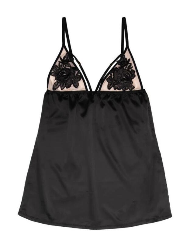 PPHUS003B Playful Promises X Hustler Brooke Applique Chemise - PPHUS003B Black