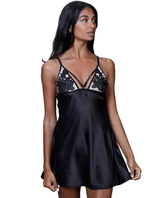 PPHUS003B Playful Promises X Hustler Brooke Applique Chemise - PPHUS003B Black