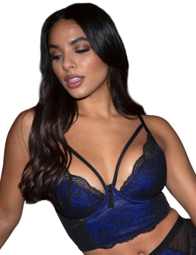 16100 Pour Moi Sensation Lightly Padded Underwired Longline Bra - 16100 Black/Cobalt