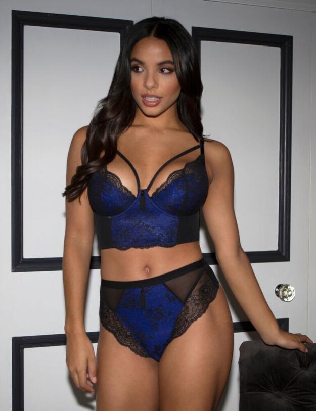 16100 Pour Moi Sensation Lightly Padded Underwired Longline Bra - 16100 Black/Cobalt