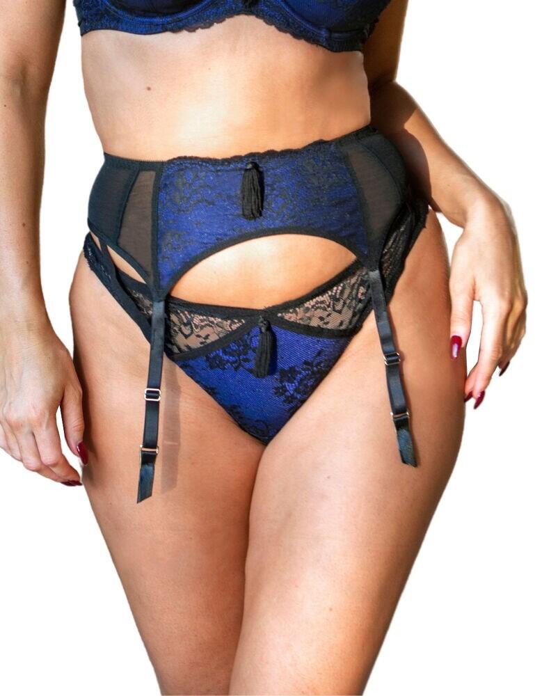 16107 Pour Moi Sensation Suspender Belt - 16107 Black/Cobalt