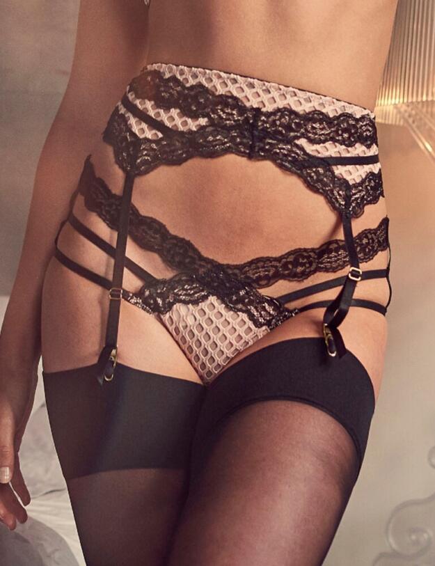 WWL780 Wolf & Whistle Danica Fishnet and Lace Suspender Belt - WWL780 Peach/Black