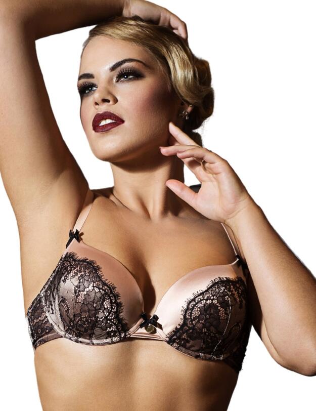 TL018  Tallulah Love Chantilly Blush Padded Plunge Bra - TL018 Blush/Black