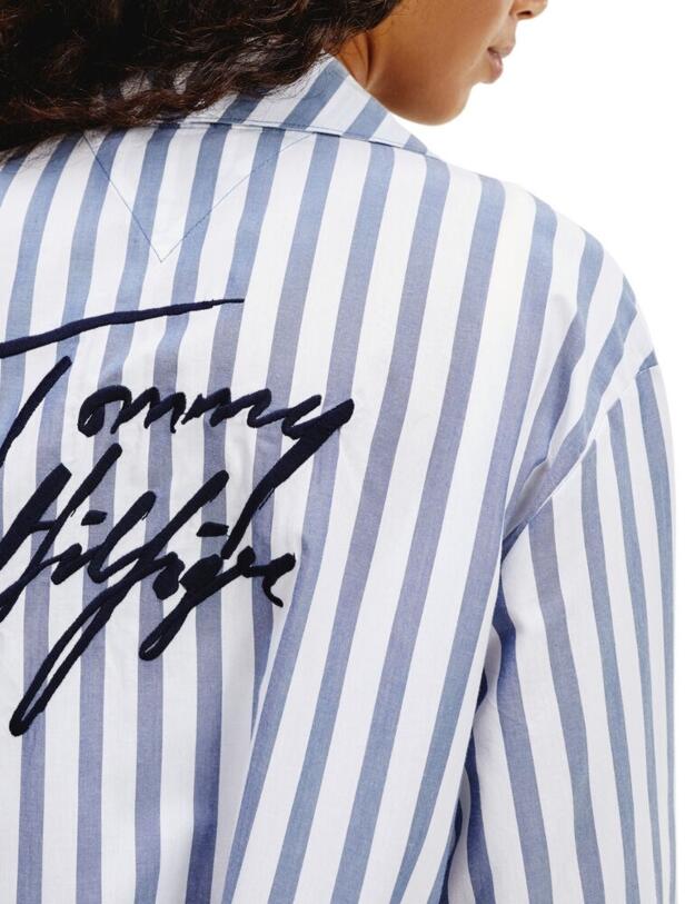 UW0UW02326 Tommy Hilfiger Signature Logo Striped Robe Dressing Gown - UW0UW02326 Coastal Fjord