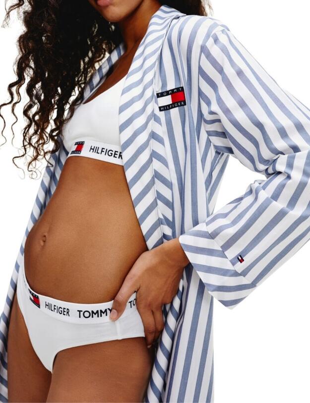 UW0UW02326 Tommy Hilfiger Signature Logo Striped Robe Dressing Gown - UW0UW02326 Coastal Fjord