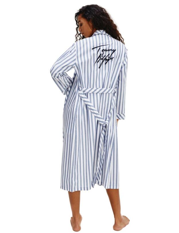 UW0UW02326 Tommy Hilfiger Signature Logo Striped Robe Dressing Gown - UW0UW02326 Coastal Fjord