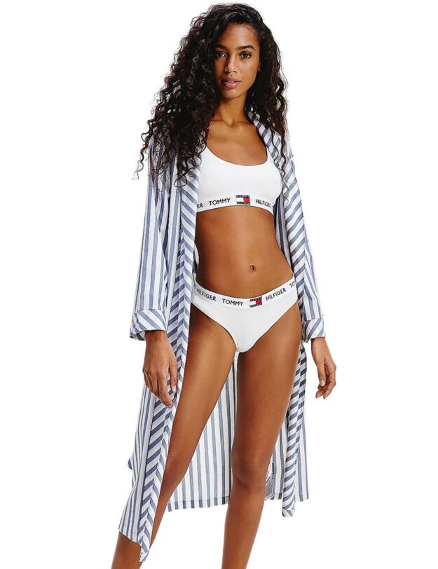 UW0UW02326 Tommy Hilfiger Signature Logo Striped Robe Dressing Gown - UW0UW02326 Coastal Fjord