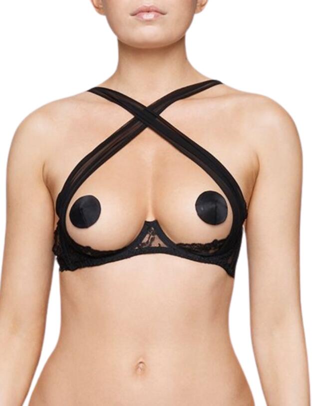 PLU-002-01 Coco De Mer Plumeria Underwired Open Bra - PLU-002-01 Black