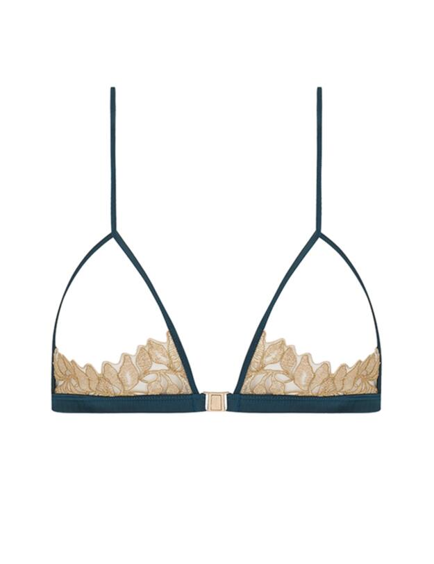 SET-002-09 Coco De Mer Setaria Open Triangle Bra - SET-002-09 Teal & Antique Gold 