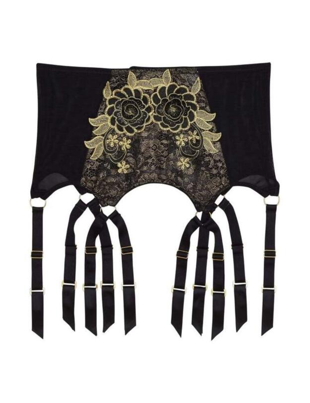 PPFFFBSB01 Playful Promises FFFB Lace Applique Suspender Belt - PPFFFBSB01 Black/Gold