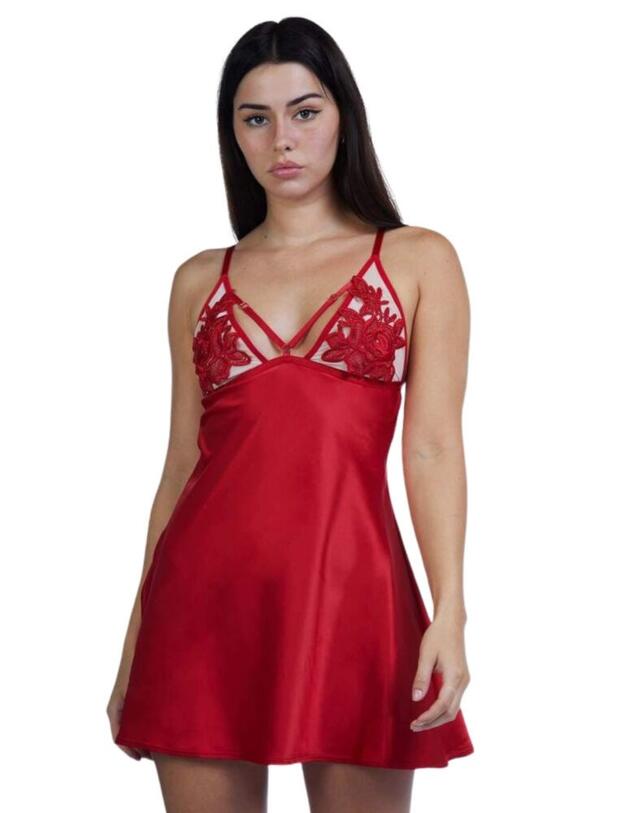 PPHUS003R Playful Promises Hustler Brooke Applique Chemise - PPHUS003R Red