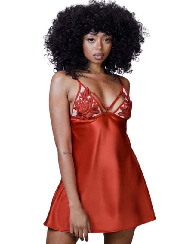 PPHUS003R Playful Promises Hustler Brooke Applique Chemise - PPHUS003R Red