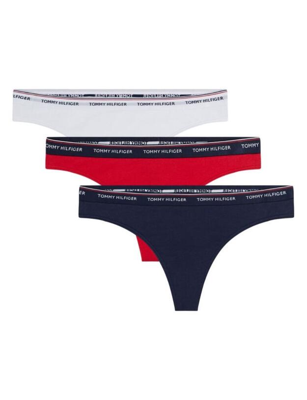 UW0UW00048 Tommy Hilfiger Essentials 3 Pack Thong - UW0UW00048 Tango Red/White/Navy Blazer 