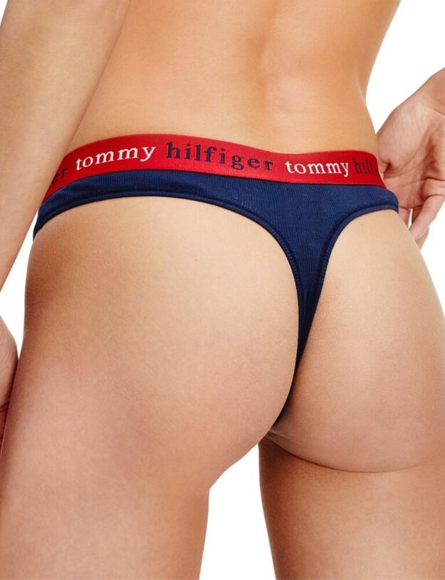 UW0UW02196 Tommy Hilfiger Organic Cotton Waistband Thong - UW0UW02196 Navy Blazer 