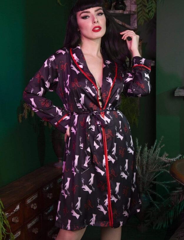 BP079 Playful Promises Bettie Page Blaze Robe - BP079 Black