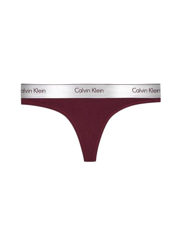 000QF6136E Calvin Klein Modern Cotton Thong - QF6136E Lush Burgundy/Silver 