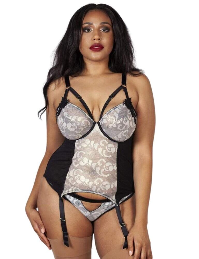 PPGD038 Playful Promises Gabi Fresh Renee Embroidered Basque - PPGD038 Black/Silver