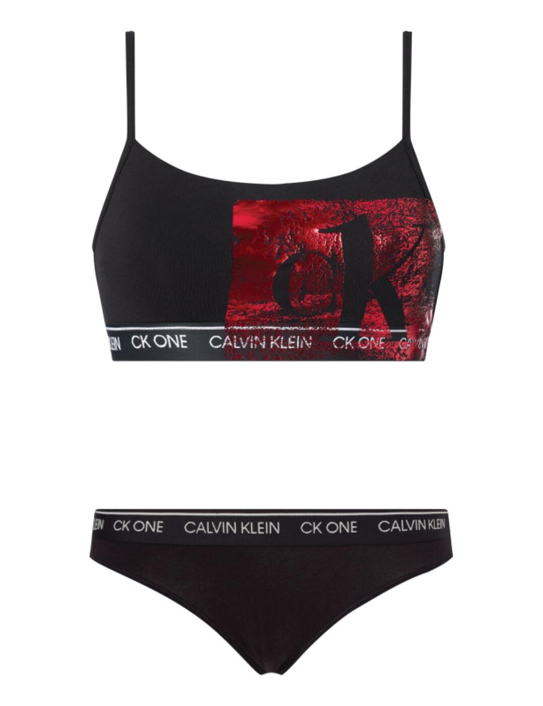 000QF6329E Calvin Klein CK One Bralette and Brief Set - QF6329E Black/Red Foil
