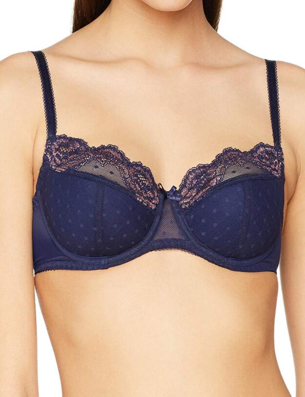 87106 Naturana Underwired Padded Balcony Bra - 87106 Navy/Pink