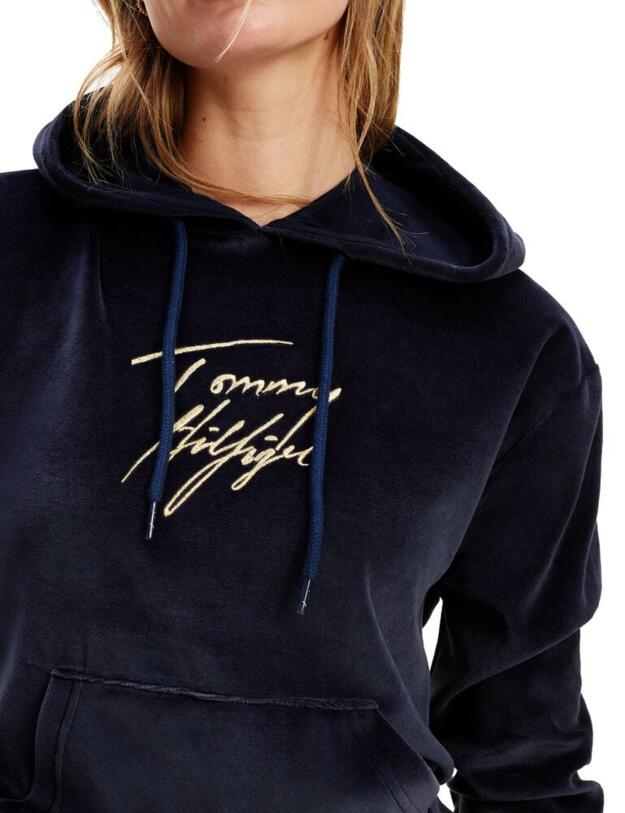 UW0UW02532 Tommy Hilfiger Signature Logo Velour Hoodie Top - UW0UW02532 Desert Sky 
