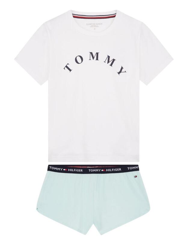 UW0UW02320 Tommy Hilfiger SS Short Loungewear Set - UW0UW02320 White/Glacier
