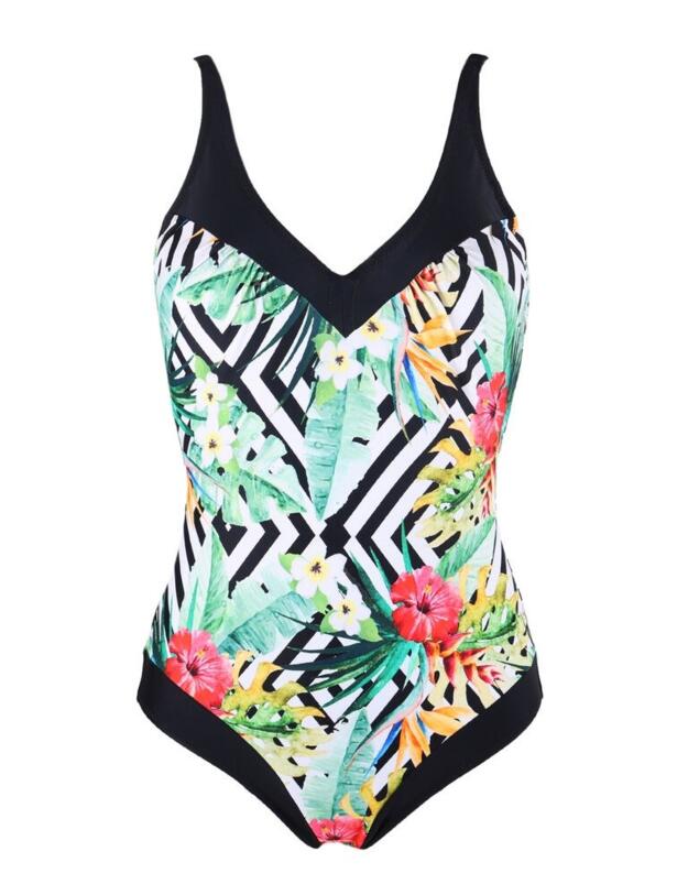  Pour Moi Jungle Geo Contour Control Swimsuit Multi 