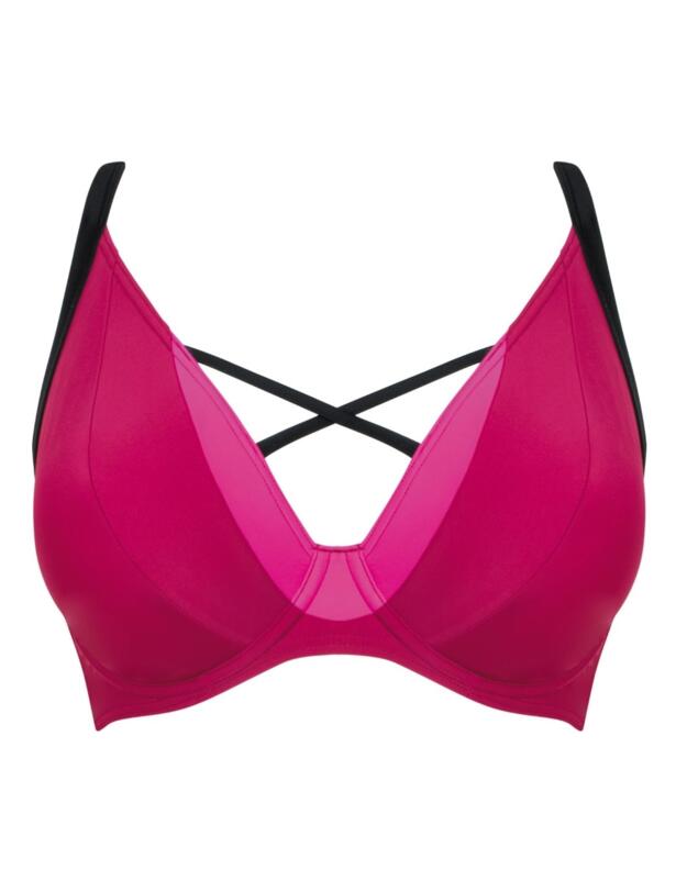 Curvy Kate Subtropic Plunge Bikini Top in Cherry Red/Pink