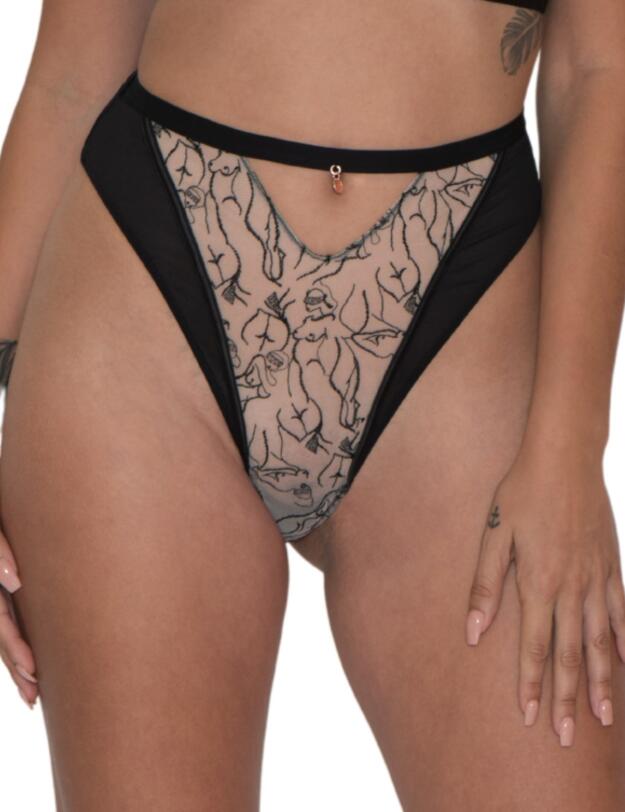 Scantilly by Curvy Kate Sex Education High Waist Thong in Black/Latte