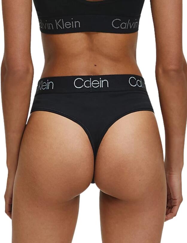 Calvin Klein Body Cotton High Waist Thong in Black