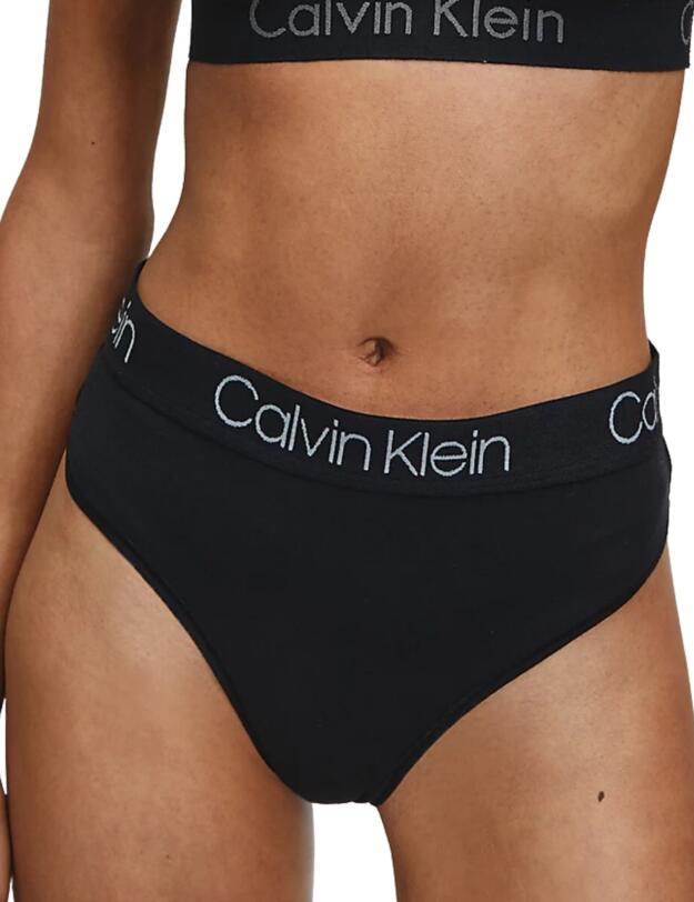 Calvin Klein Body Cotton High Waist Thong in Black