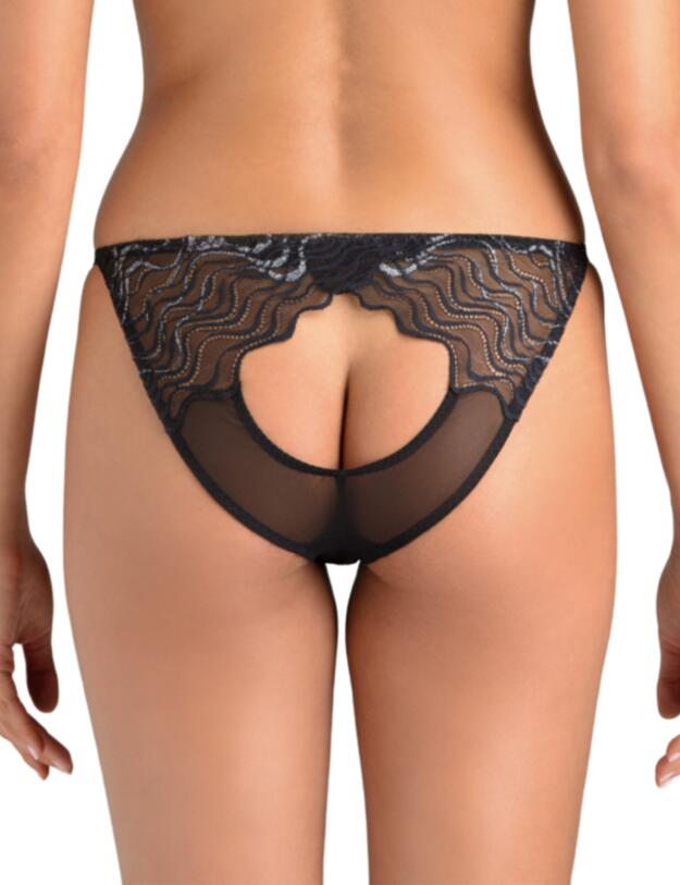 Muse by Coco De Mer Katharine Peep Back Knicker Black and Silver