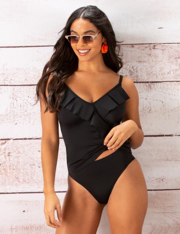 Pour Moi Space Frill Underwired Tankini Black 