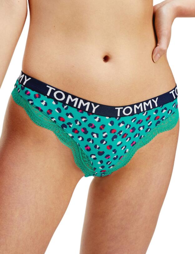 Tommy Hilfiger Lace Print Brazilian Brief Small Leopard Emerald