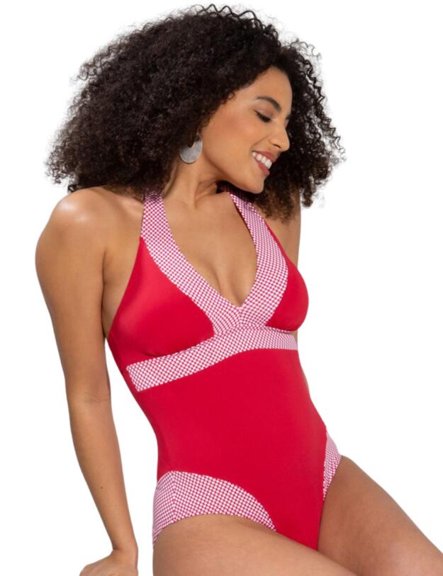 Pour Moi Positano Halterneck Swimsuit Red/White