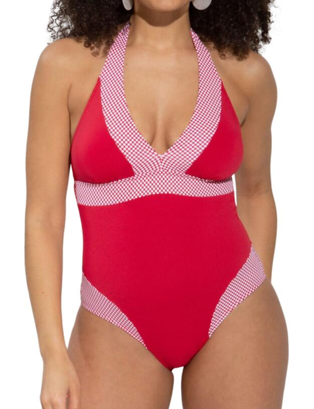 Pour Moi Positano Halterneck Swimsuit Red/White
