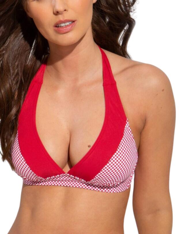 Pour Moi Positano Halterneck Bikini Top Red/White