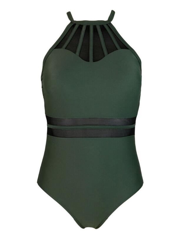 Pour Moi Beach Bound High Neck Swimsuit Khaki