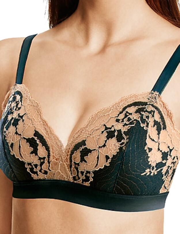Wacoal Lace Affair Non-Wired Bralette in Forest Green/Gold