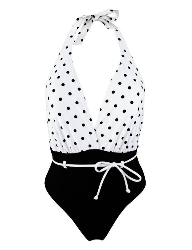 Pour Moi Mini Maxi Halter Plunge Swimsuit White