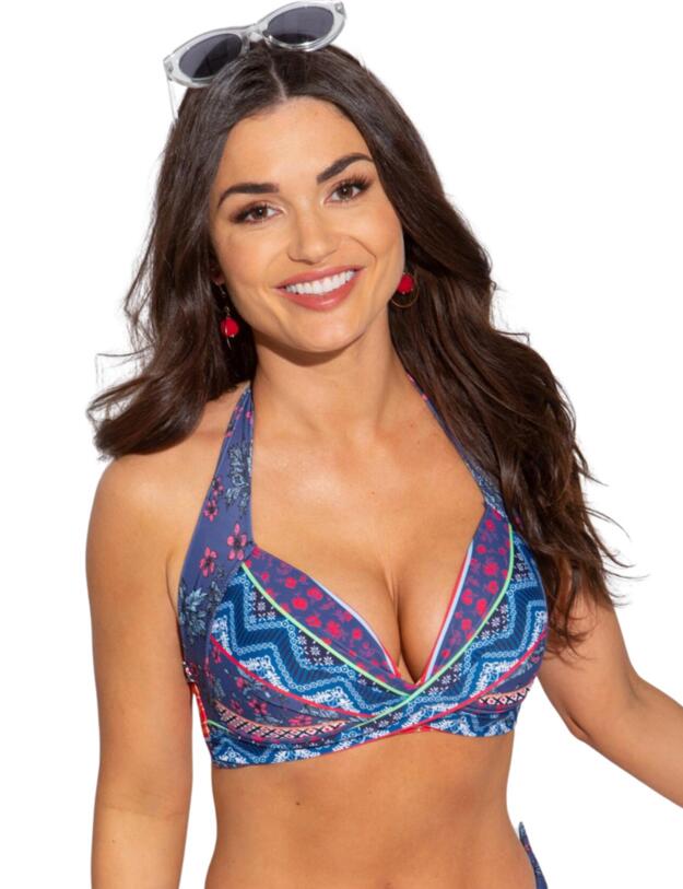 Pour Moi Soleil Twist Front Halter Bikini Top in Multi