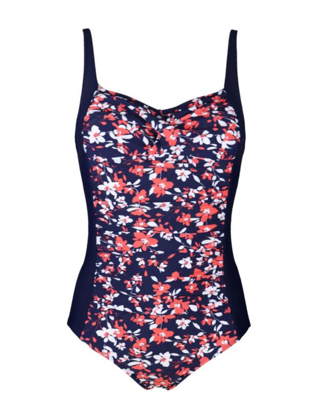 Pour Moi Flower Twisted Front Control Swimsuit in Coral