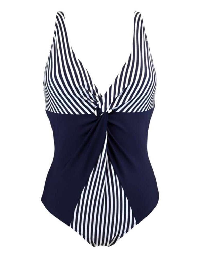 Pour Moi Stripe Control Swimsuit in Navy/White