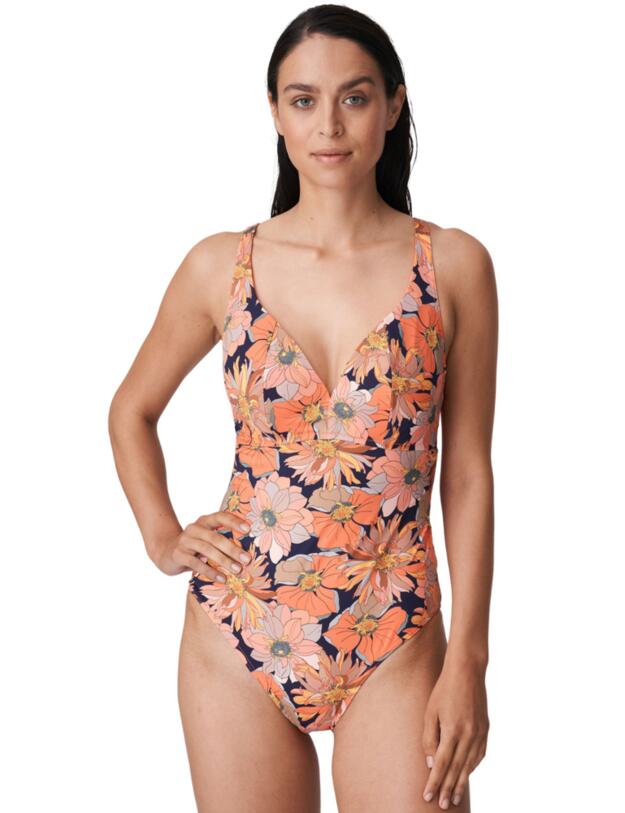 Prima Donna Swim Melanesia Plunge Swimsuit Coral Flower 
