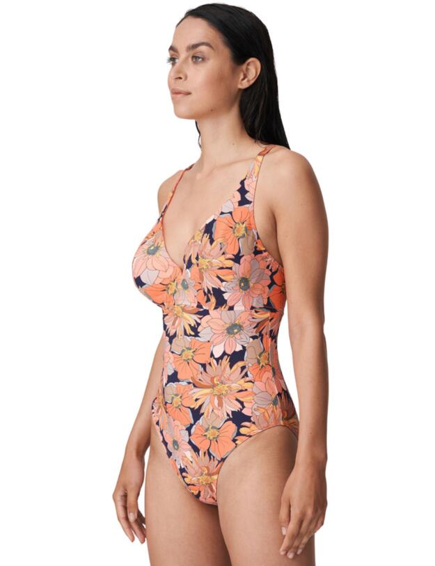 Prima Donna Swim Melanesia Plunge Swimsuit Coral Flower 